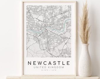 NEWCASTLE United Kingdom City Map, gifts for her, Minimalist Map print, Office Print, modern map poster, best friend gift, Digital Download