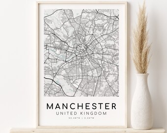 MANCHESTER City Map, minimalist art, United Kingdom Map, map gift, valentines day gift, personalized map, minimalist decor, Instant Download