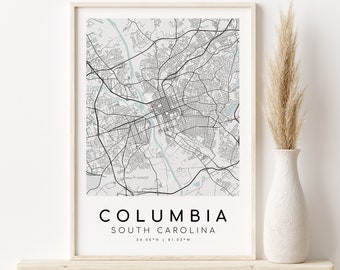 COLUMBIA Stadt Karte, South Carolina SC USA Stadt Karte Drucke, personalisierte Geschenke Designs, minimalistische Karte Kunst, benutzerdefinierte Karte Geschenk, digitaler Download