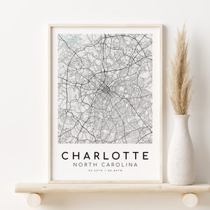 Mapa de la ciudad de CHARLOTTE, Impresión de mapas de Carolina del Norte NC, Ubicaciones personalizadas de EE. UU., Aniversario, Mapa personalizado, Mapa de inicio, regalos para ella, Descarga digital