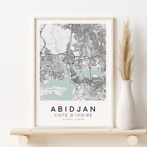 ABIDJAN City Map, Cote Divoire Map Poster, Map Print, Benutzerdefinierte Orte, Jubiläum, Geschenkkarte, Home Map, Geschenke für Sie, Digitaler Download