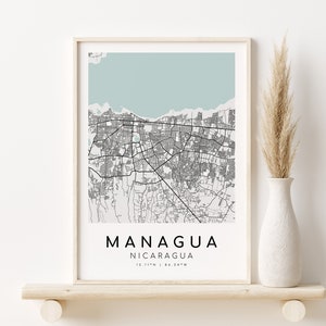 MANAGUA Nicaragua Karte Print, minimalistische Kunst, Geschenke für sie, Stadt Karte, Karten und Drucke, Stadt Karte Poster, Geschenke für ihn, Digitaldrucke