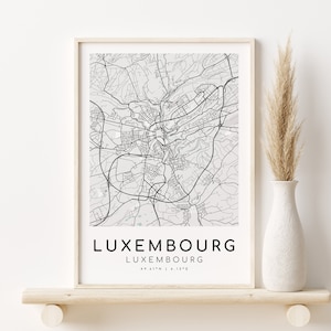 LUXEMBOURG CITY Map Print, art minimaliste, cadeaux pour elle, carte du Luxembourg, cartes et impressions, affiche de carte de ville, cadeaux pour lui, impressions numériques