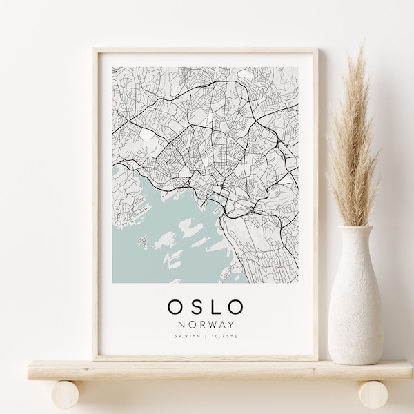 OSLO Norway Map Print, Oslo Road Map Poster, gifts for her, custom map gift, minimalist art, country street map , Instant Download