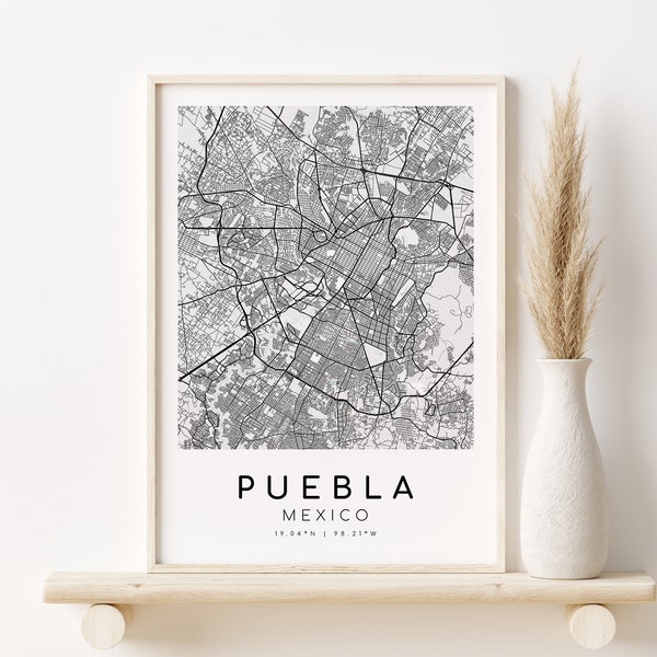 PUEBLA Map Print, minimalistische Kunst, Geschenke für Sie, Mexiko-Stadt Karte, Karten und Drucke, Stadtplan Poster, Geschenke für Ihn, Digitaldrucke