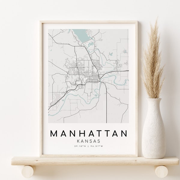 MANHATTAN Kansas City Map, KS USA Home Map, Map Print, Custom Locations, Anniversary, Custom Map, Home Map, gifts for her, Instant Download