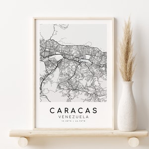 Mapa de la ciudad de CARACAS, cartel del mapa de Venezuela, impresión en azul y blanco, decoración de arte de pared, regalos personalizados imprimibles, regalo de mapa personalizado, descarga digital