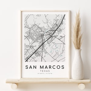 Mapa miasta SAN MARCOS TX USA Texas, prezenty dla niej, wydruk mapy minimalistycznej, wydruk biurowy, plakat z nowoczesną mapą, prezent dla najlepszego przyjaciela, pobieranie cyfrowe