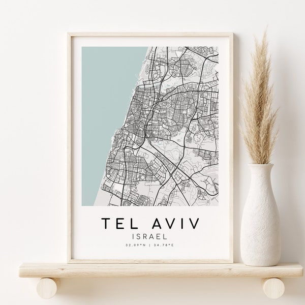 TEL AVIV Israel Karte Druck, Stadt Karte Poster, Geburtstagsgeschenk, individuelle Stadt Karten, minimalistische Kunst, Design Download, Digital Download