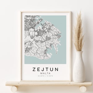 ZEJTUN Map Print, maltesische Straßenkarte Poster, Geschenke für Sie, Geschenk Stadtplan, minimalistische Kunst, Landkarte, Instant Download