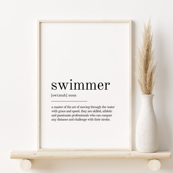 Swimmer Definition Print, book quote print, office definition print, gifts for her, Swimmer dictionary art print, Swimmer Print Definition