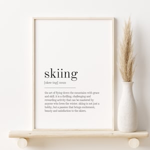 Impression de définition de ski, art mural amour de soi, impression de dictionnaire de ski, affiche minimaliste de ski, art imprimable de décoration intérieure, téléchargement numérique