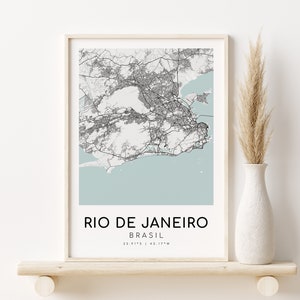 Impression de carte de Rio de Janeiro, cadeaux pour elle, impression de carte minimaliste, impression de bureau, art mural plan de la ville, cadeaux pour lui, impressions numériques