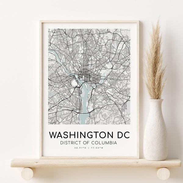 Mappa della città di WASHINGTON DC Distretto di Columbia, regalo di nozze, stampa mappa regalo, poster della mappa, arte della mappa minimalista, regali per lei, download istantaneo