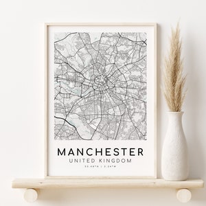 MANCHESTER City Map, art minimaliste, Carte du Royaume-Uni, cadeau de carte, cadeau de la Saint-Valentin, carte personnalisée, décor minimaliste, Téléchargement instantané