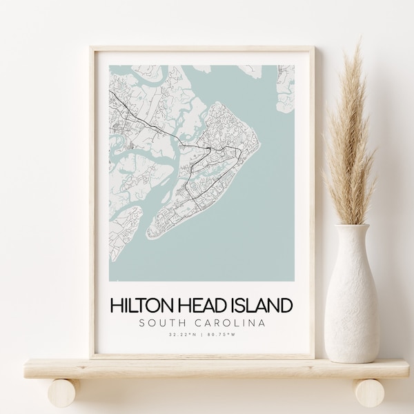 HILTON HEAD ISLAND South Carolina Usa City Map, gifts for her, Minimalist Map print, modern map poster, best friend gift, Digital Download