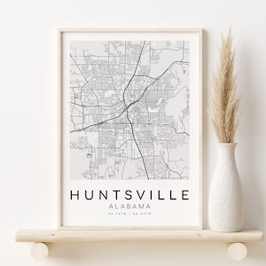 HUNTSVILLE Alabama stadsplattegrond, gepersonaliseerde kaartafdruk, nieuw baancadeau, moderne print, aangepaste kaartcadeau, cadeaus voor hem, stadsplattegrond, digitale download