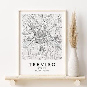 TREVISO stadsplattegrond, Italië kaart poster, betrokkenheid kaart kunst, aangepaste locaties, gepersonaliseerd cadeau, kaart afdrukken, beste vriend cadeau, Instant Download