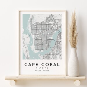 Mapa da cidade de CAPE CORAL, cidade da Flórida, presente de casamento para ele, mapa de presente, impressão de mapa pôster de mapa, arte de mapa minimalista, presentes para ela, download digital