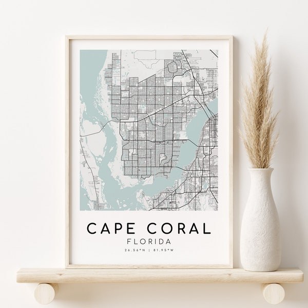 CAPE CORAL City Map, Florida Town, Wedding Gift for him, Gift Map, Map print Map Poster, Minimalist Map Art, gifts for her, Digital Download