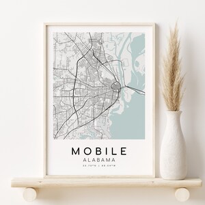 MOBILE City Map, Alabama AL USA Impressão de mapa, pôster de mapa, arte de mapa minimalista, presente exclusivo, decoração de feriado, presentes para ele, download digital