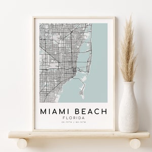 MIAMI BEACH Florida Karte, Wand Karte Poster, Verlobung Karte Kunst, individuelles personalisiertes Geschenk, Karte Druck, Geschenk für beste Freundin, Instant Download