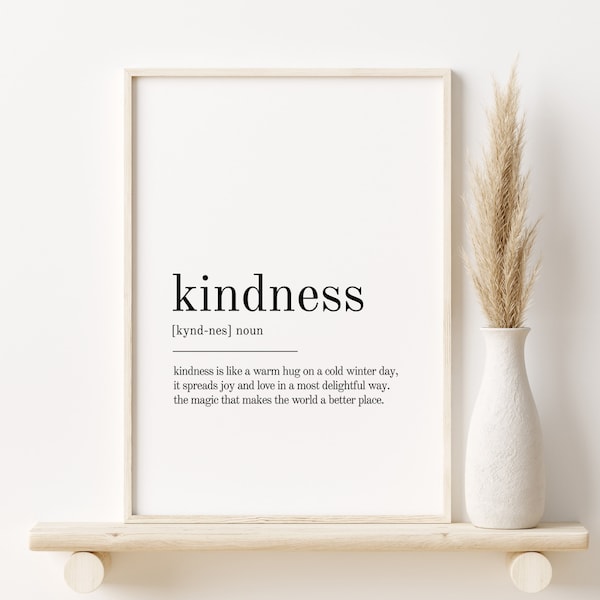Kindness Definition Print, Wall Art Prints, Quote Print, Wall Decor, gifts for her, Minimalist Print Modern Wall Kindness Print Definition