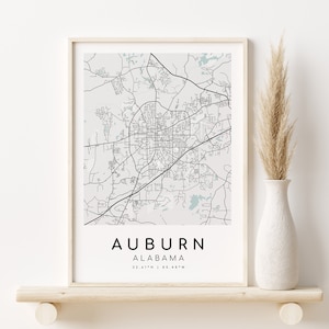 AUBURN City Map, art minimaliste de l’Alabama, cadeau de carte personnalisée Home Map, cadeau de la Saint-Valentin, carte personnalisée, décor minimaliste, téléchargement numérique