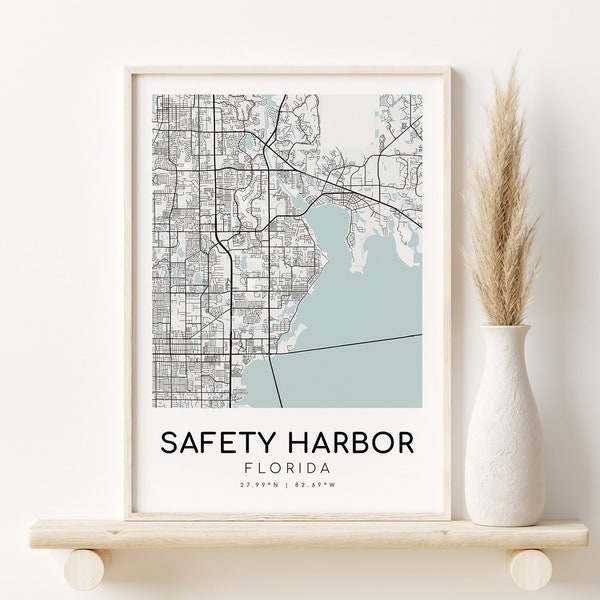 Safety Harbor Florida USA FL City Map, Wedding Gift, gifts for him, Map Print Poster, Minimalist Map Art, gifts for her, Instant Download