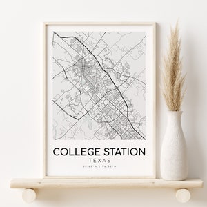COLLEGE STATION Stadt Karte, Texas TX Karte Poster, Engagement Karte Kunst, individuelles personalisiertes Geschenk, Karte Print, Geschenk für beste Freundin, digitaler Download