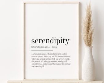 Impresión de definición de serendipity, impresión de citas de libros, impresión de definición de oficina, regalos para ella, impresión de arte del diccionario de serendipity, definición de impresión