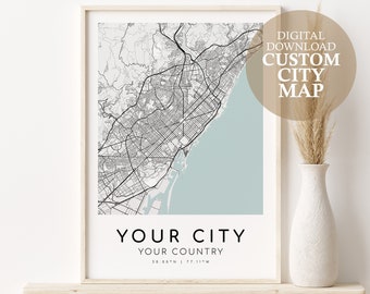 Mapa de la ciudad personalizado, descarga digital impresión de mapa personalizado, regalo del día de San Valentín, mapa de la ciudad, arte del mapa de la ciudad personalizado, descarga de mapas, impresión digital