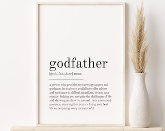 Godfather Definition Print, gifts for him, personalized gift, Godfather Wall Art Prints, last minute gift, Godfather instant download