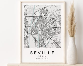 SEVILLA España Mapa de la ciudad, arte minimalista, Mapa de inicio, regalo de mapa personalizado, regalo del día de San Valentín, mapa personalizado, decoración minimalista, Descarga instantánea