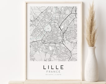LILLE France City Map, city map prints, personalized gifts Designs, Minimalist Map Art, custom map gift, Digital Download