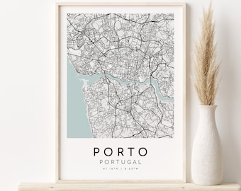 Porto Portugal City Map Print, wall art city map, happy anniversary, birthday gift, custom city map print, gifts for him, Instant Download