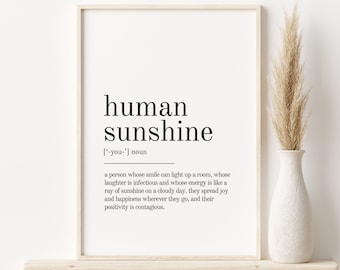 Human Sunshine Definition Print, self love wall art, dictionary print, minimalist poster, home decor printable wall art, digital download