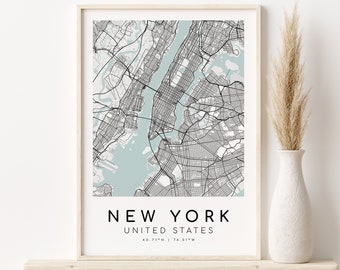 NEW YORK City Map, United States NY gifts for her, Minimalist Map print, Office Print, modern map poster, best friend gift, Digital Download