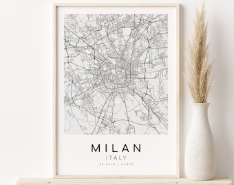 Milan City Map, Italy Map Poster, blue and white print, wall art decor printable personalized gifts, custom map gift, Digital Download