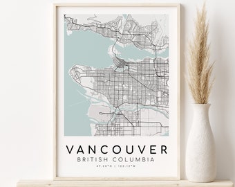 Vancouver British Columbia City Map, Canada Home Map Print, Anniversary Custom Map, Home Map, gifts for her, Instant Download
