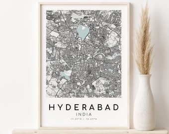 HYDERABAD Indien Stadt Karte, Karte Poster, Karte Kunst, Engagement Karte, Benutzerdefinierte Orte, Geschenk, Karte Druck, beste Freundin Geschenk, Instant Download