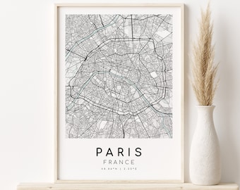 PARIS France Map Print, Paris City Map Poster, unique gift idea, custom city maps, minimalist art, design download, Digital Download