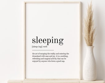 Sleeping Definition Print, Sleeping Wall Art Prints, Printable Art, Instant Download, Sleeping Quote Print, Minimalist Print, funny poster