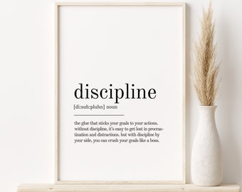 Impresión de definición de disciplina, regalos para él, regalo personalizado, impresiones de arte de pared de disciplina, regalo de último minuto, descarga instantánea de disciplina