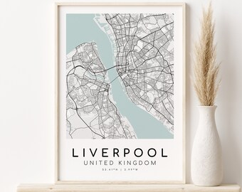 LIVERPOOL United Kingdom UK Map Print City Map Poster, unique gift idea, custom city maps, minimalist art, design download, Digital Download