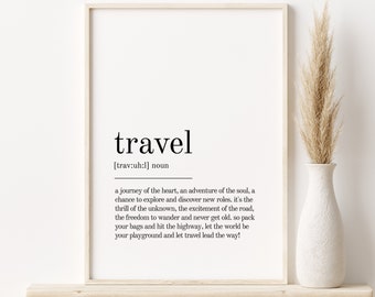 Travel Definition Print, Wall Art Prints, Quote Print, Wall Decor, Minimalist Poster, Minimalist Print Modern Art Travel Print Definition