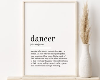 Dancer Definition Print, Wall Art Prints, Digital Download, Quote Print, Minimalist Modern Print, personalized gift, Dancer Printable Art