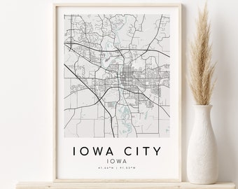 IOWA CITY Iowa IA Usa Map Print, minimalist art, gifts for her, City Map, maps and prints, Town map poster, gifts for him, Digital Prints