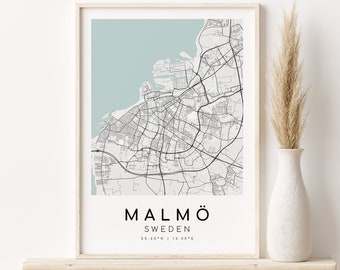 MALMÖ City Map, minimalist art, Sweden Home Map, custom map gift, valentines day gift, personalized map, minimalist decor, Instant Download