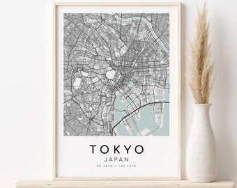 TOKIO Japón Mapa Impresión, arte minimalista, regalos para ella, Mapa de la ciudad, mapas e impresiones, Cartel del mapa de la ciudad, regalos para él, Impresiones digitales